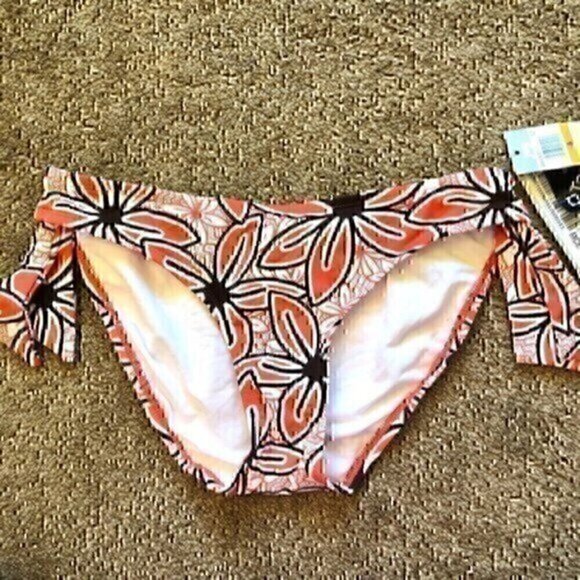 NEW NWT JAG JEANS Coral Red ? Brown Tropical Floral Y2K 00s Bikini BOTTOM Small - Picture 1 of 9